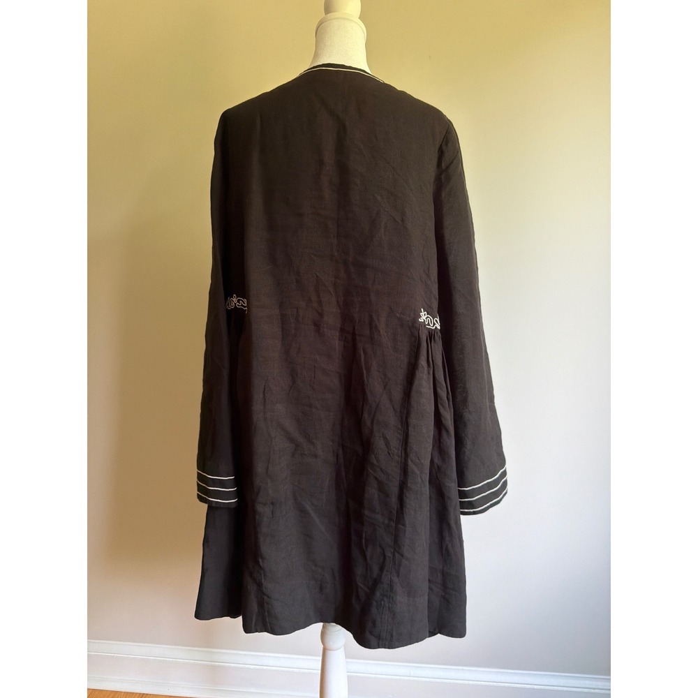 Merlette New York Black Linen Embroidered Split Neck Tunic Dress Long Sleeve - Picture 2 of 9